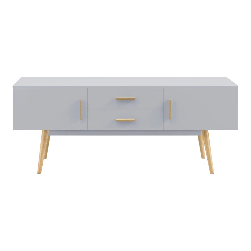 Mobile Porta TV con 2 Armadi e 2 Cassetti 140 x 40 x 56 cm Supporto TV con Passaggio Cavi Tavolino Consolle - Grigio Chiaro