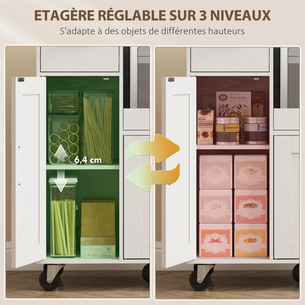 Tavolino da cucina con ruote e piano scorrevole ¨C zephmum ¨C 80x40x88,7 cm bianco