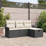 Set Divano da Giardino a 4 Pezzi con Cuscini Rattan Nero