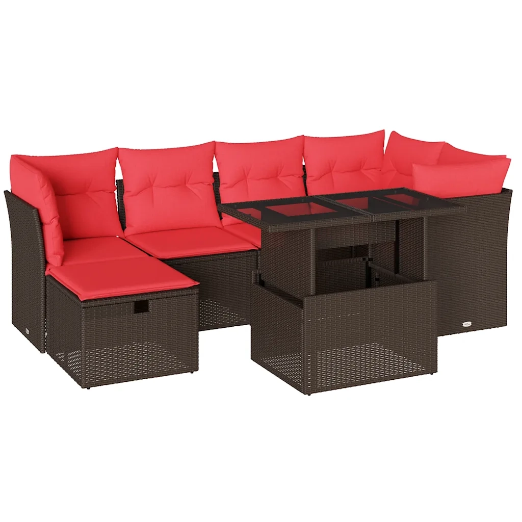 Set Divani da Giardino 7 pz con Cuscini Marrone in Polyrattan 3274664