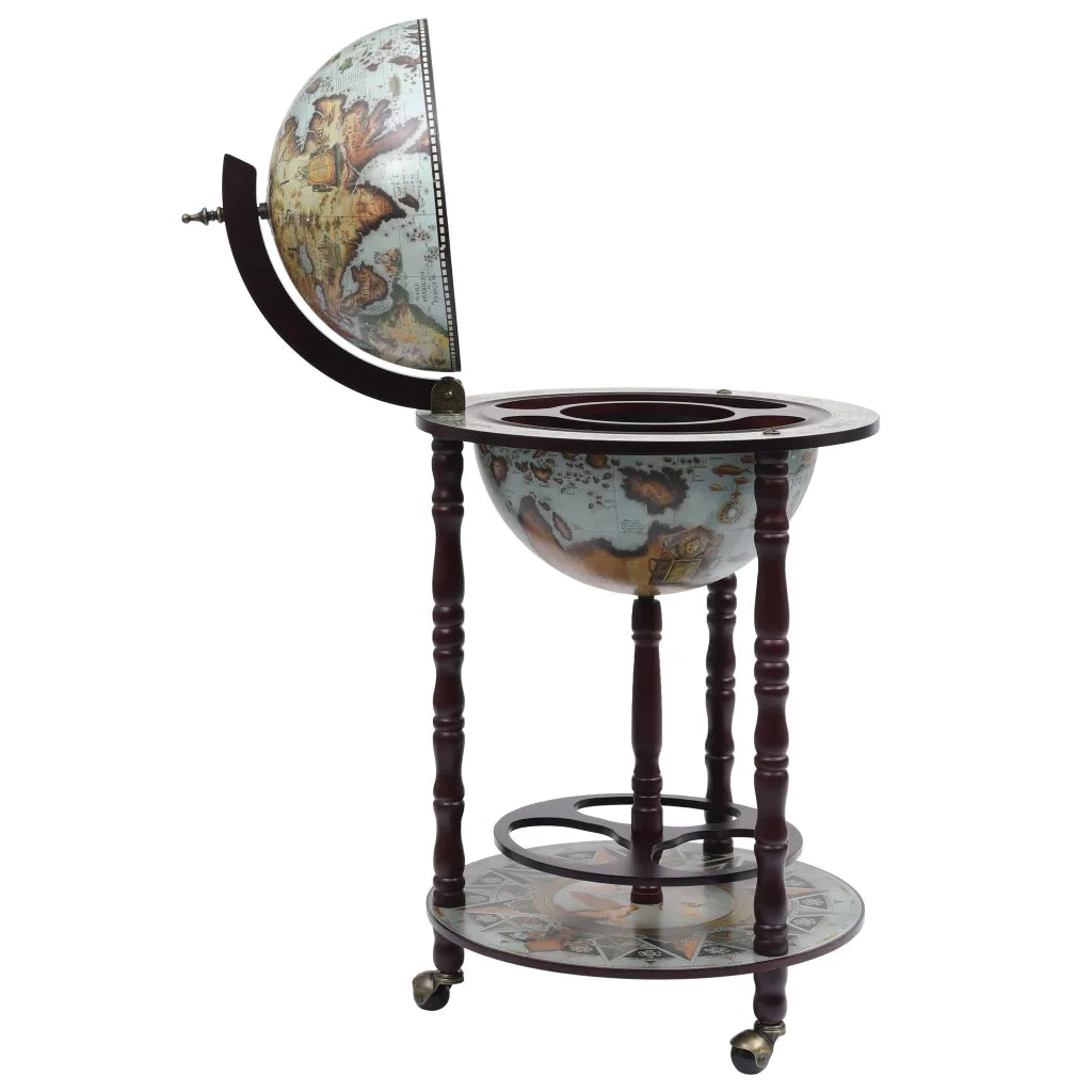 Minibar a Forma di Globo con Supporto in Legno di Eucalipto Blu 320905
