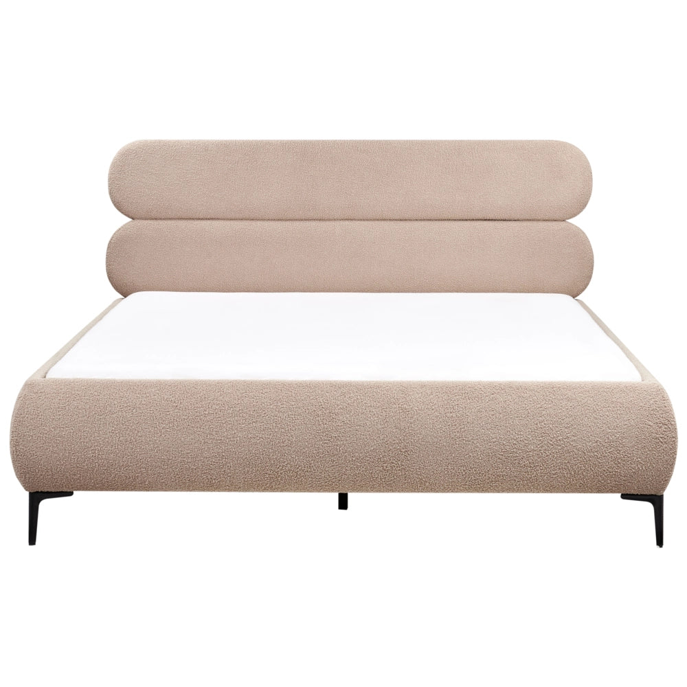 Letto con rete bouclé tortora 180 x 200 cm testata gambe in metallo nero camera da letto classica minimalista