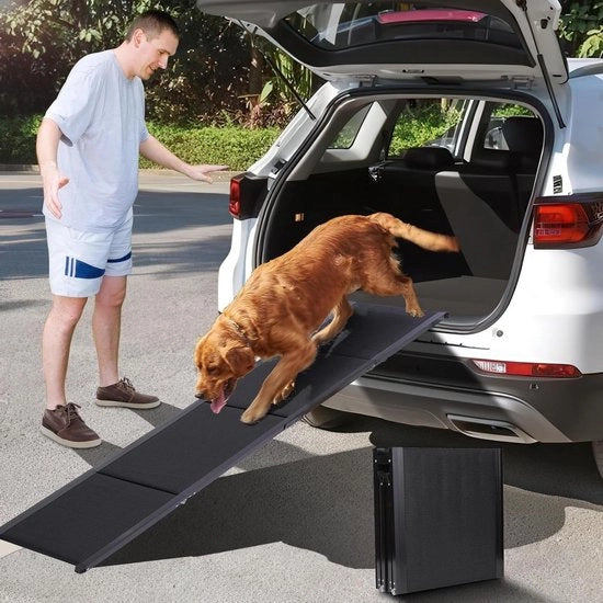 Rampe di Carrozzella per Cani pieghevole con Superficie Antiscivolo Struttura Leggera in Alluminio Rampe Portatile per Cani di Medie Grandi e Anziani per Accedere a Auto e SUV