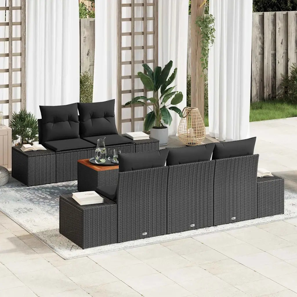Set Divano da Giardino con archiviazione 6 pcs Nero polyrattan