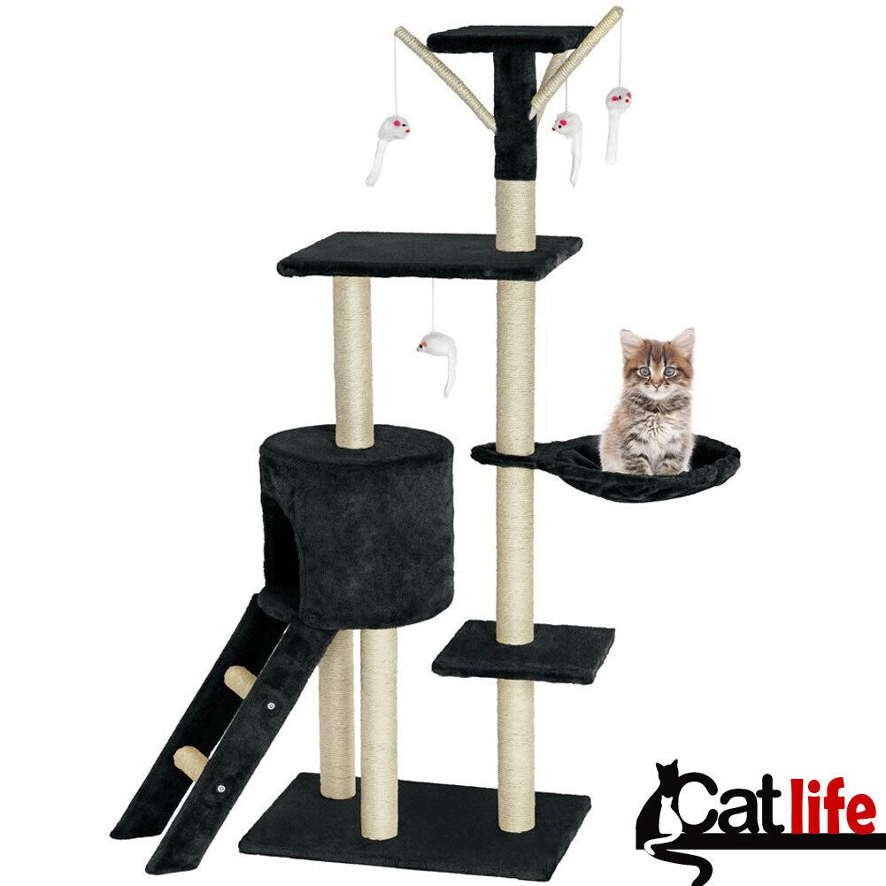 Tiragraffi per Gatti Albero Sisal Parco Giochi Gioco x Gatto Tira Graffi Nero