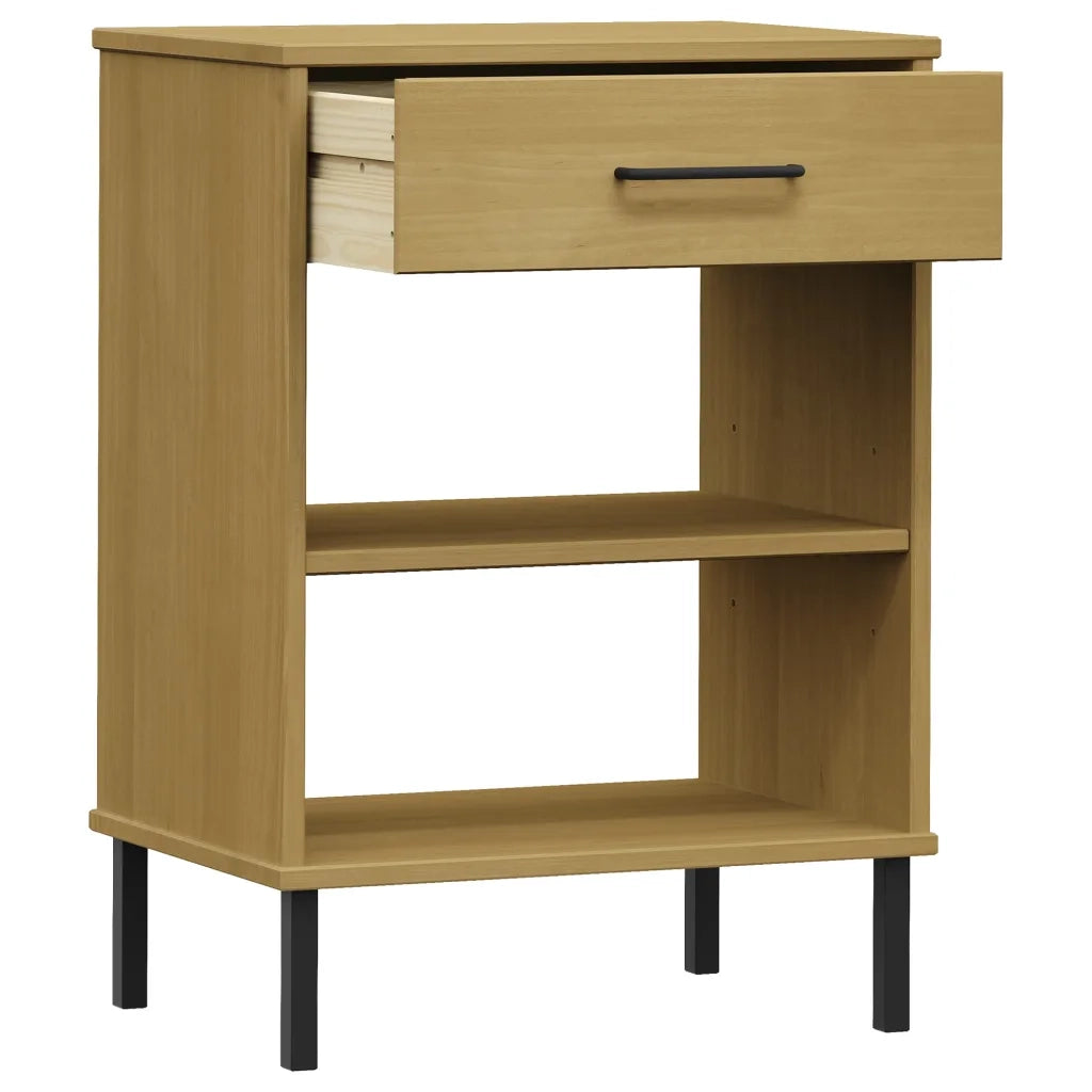 Mobile Consolle | Tavolo d'Ingresso Gambe Metallo Marrone Legno Massello Pino OSLO