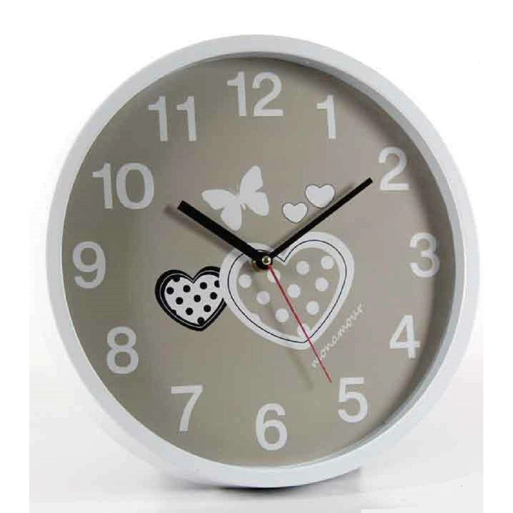 Trade Shop - Orologio 31x5 Cm Parete Cuori Farfalle Classico Moderno Tondo Silenzioso 681288 -