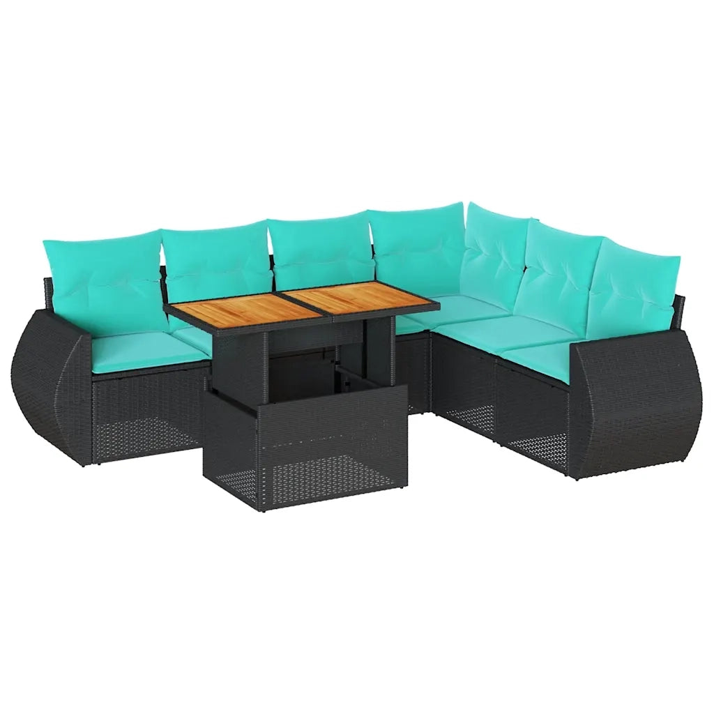 Set Divani da Giardino con Cuscini 7pz Nero Polyrattan