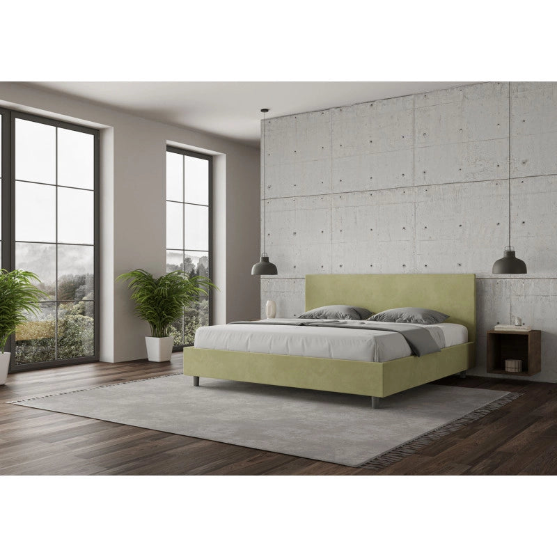 Letto imbottito Matrimoniale 190x210 cm Adele - Senza rete,Microfibra,Tè verde