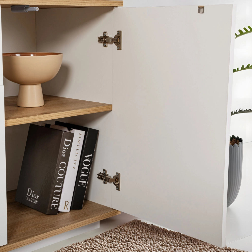 Credenza in legno "Arista" - 180 x 44,5 x 75 cm - Bianco / Rovere di Cadice