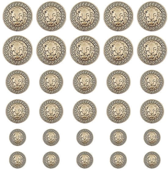 Set di Cerniere per Abbigliamento - 30 Pezzi - Testa di Leone Vintage - Adatto per la Sartoria