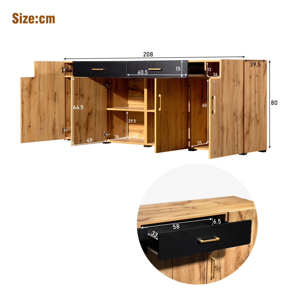 Credenza sideboard 208 x 39;5 x 80 cm in truciolare; colore marrone