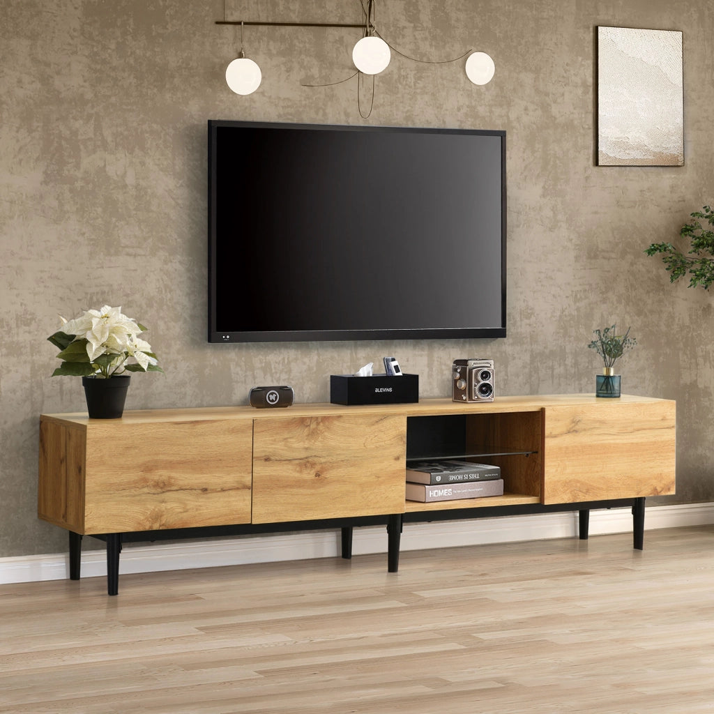 Mobile TV con 3 Vani; 2 Ante Push-to-Open e LED Multicolore; Stile Moderno; 175??31??41 cm; in MDF; Rovere Chiaro
