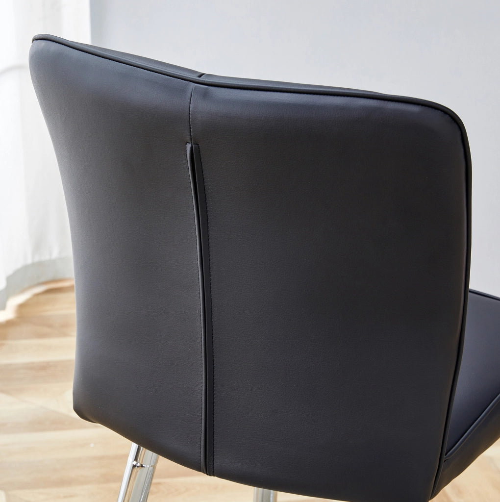 Sgabello da bar con schienale ergonomico in pelle PU nera e metallo argento
