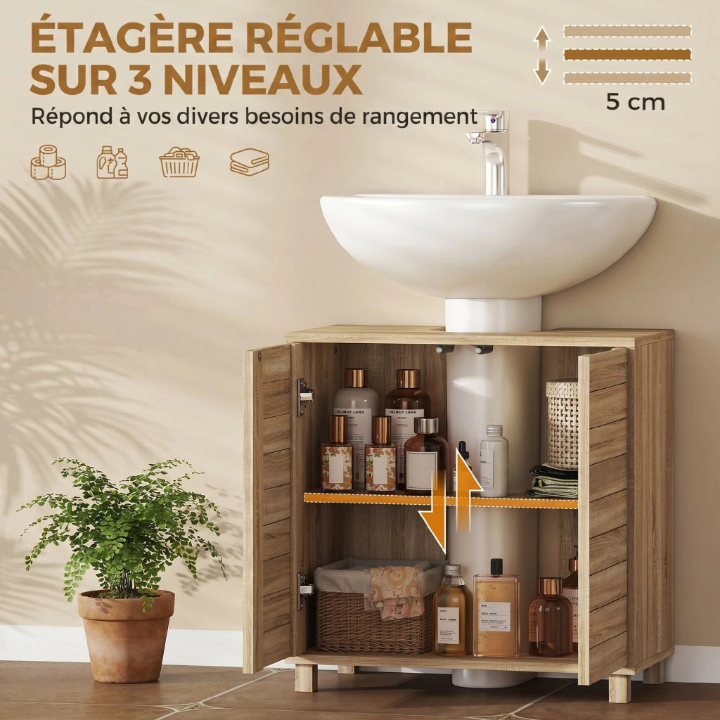 Mobiletto Sottolavabo a Forma U con Ante a Doghe ¨C zephmum ¨C Naturale 60x30x60 cm