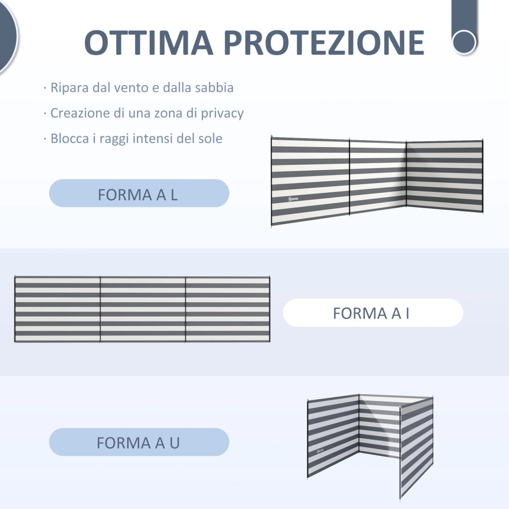Paravento da Spiaggia Pieghevole ¨C zephmum ¨C Grigio Poliestere Acciaio 540x150 cm