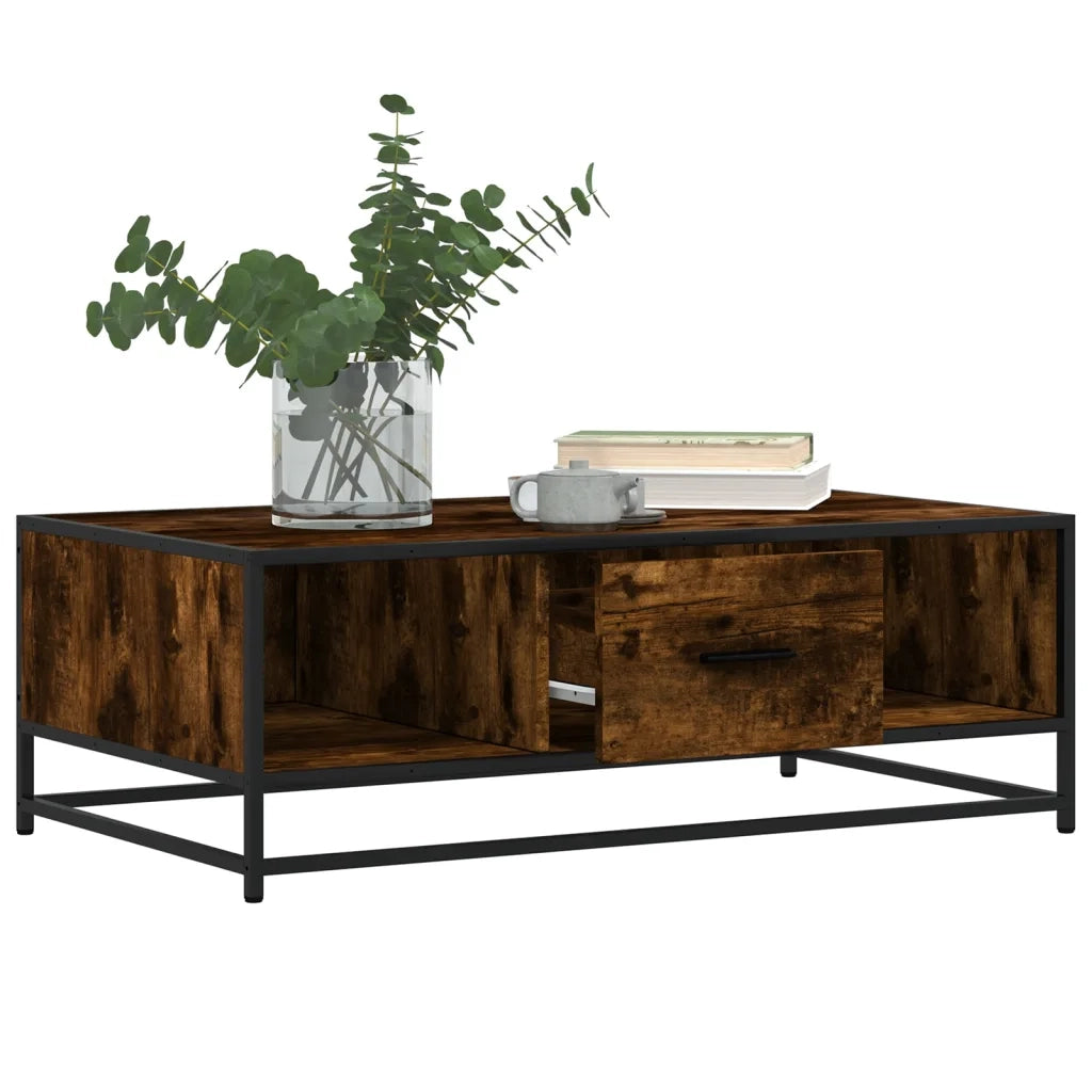 Tavolino Rovere Fumo 100x57x35cm in Legno Multistrato e Metallo 848761