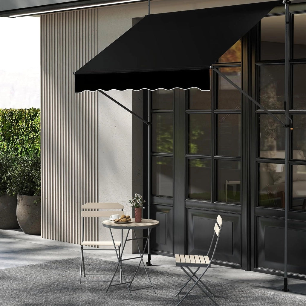 Tenda da Sole a Morsetto, Regolabile in Altezza e Inclinazione con Manovella, Telo Impermeabile e Resistente ai Raggi Solari e Telaio Antiruggine, Tenda Retrattile Senza Foratura (2M,Nero)