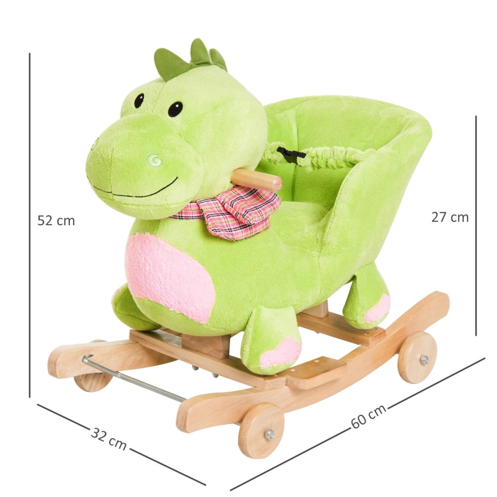 Cavallo a Dondolo per Bambini in Legno e Peluche Drago Verde