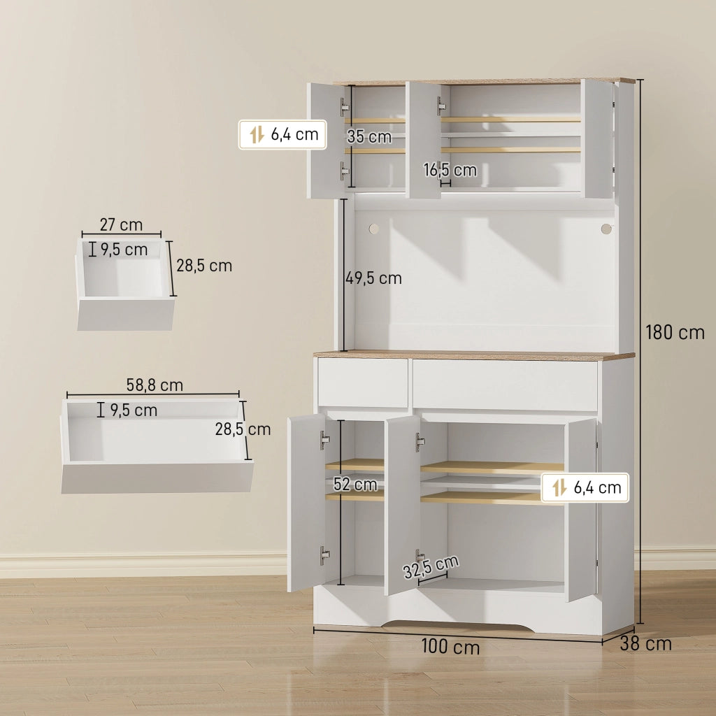 Buffet da cucina ¨C zephmum ¨C 6 ante, 2 cassetti, bianco, con luce LED