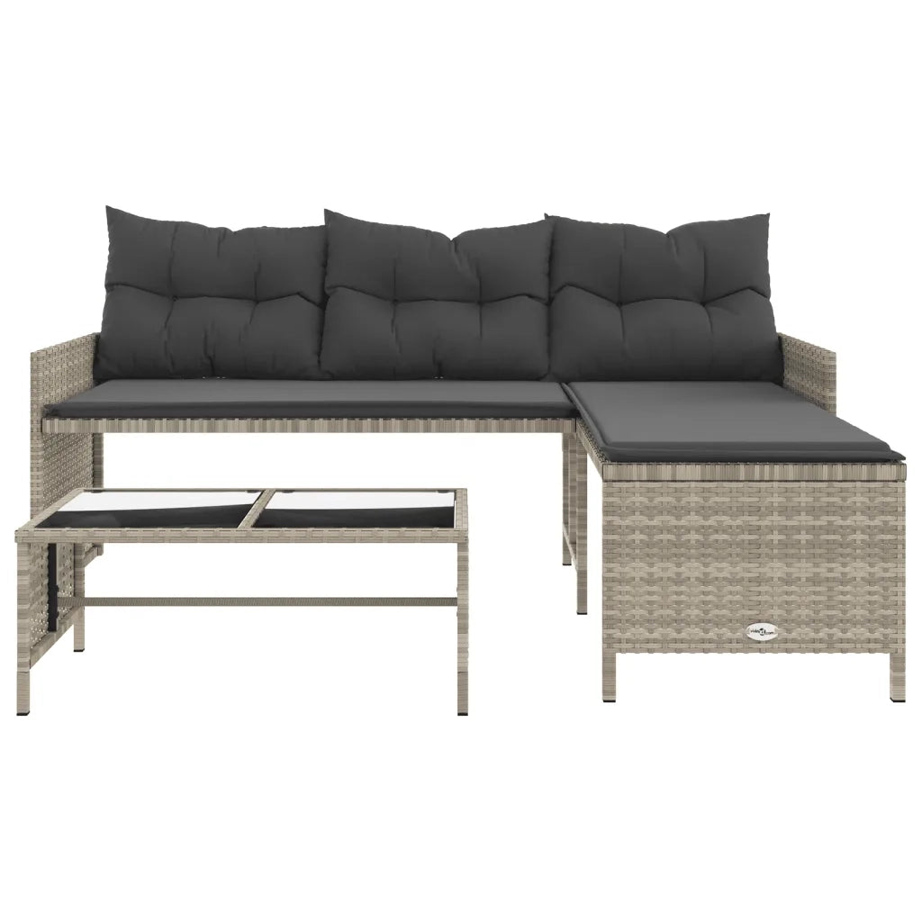 Divano Giardino Tavolo e Cuscini a L-Sofa da Giardino-Divanetto da esterno Grigio Chiaro Polyrattan 790321