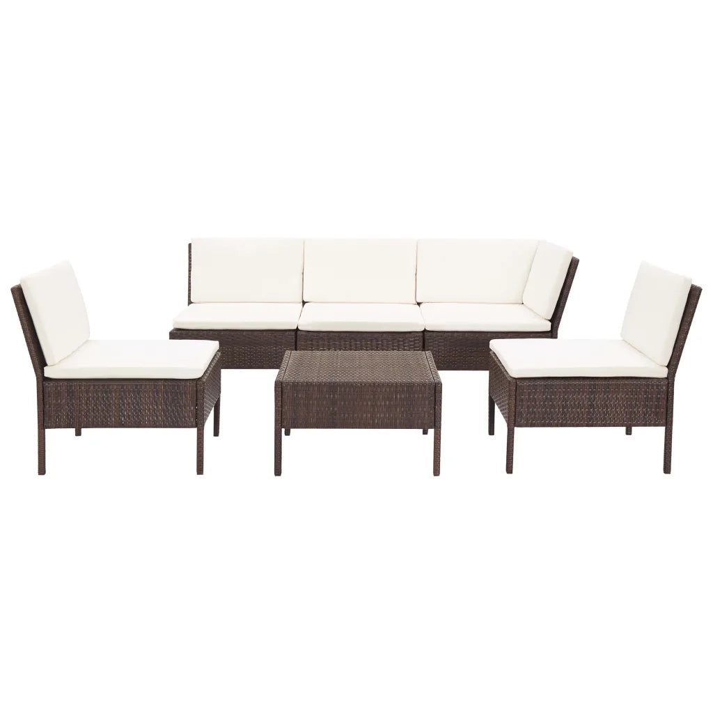Set Divani da Giardino 6 pz con Cuscini in Polyrattan Marrone cod mxl 36894