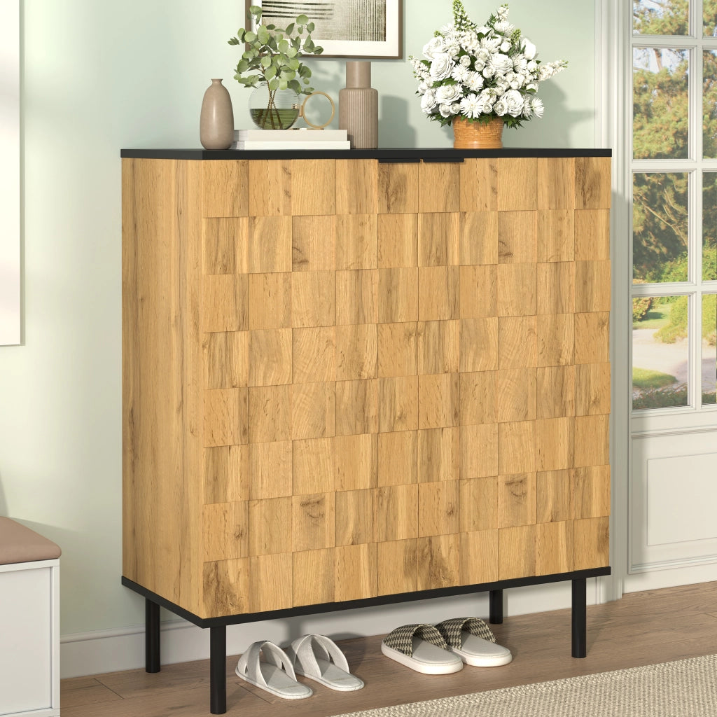 Scarpiera a 2 ante con ripiani regolabili design mosaico per ingresso e soggiorno in truciolare naturale 80 × 35 × 91,5 cm