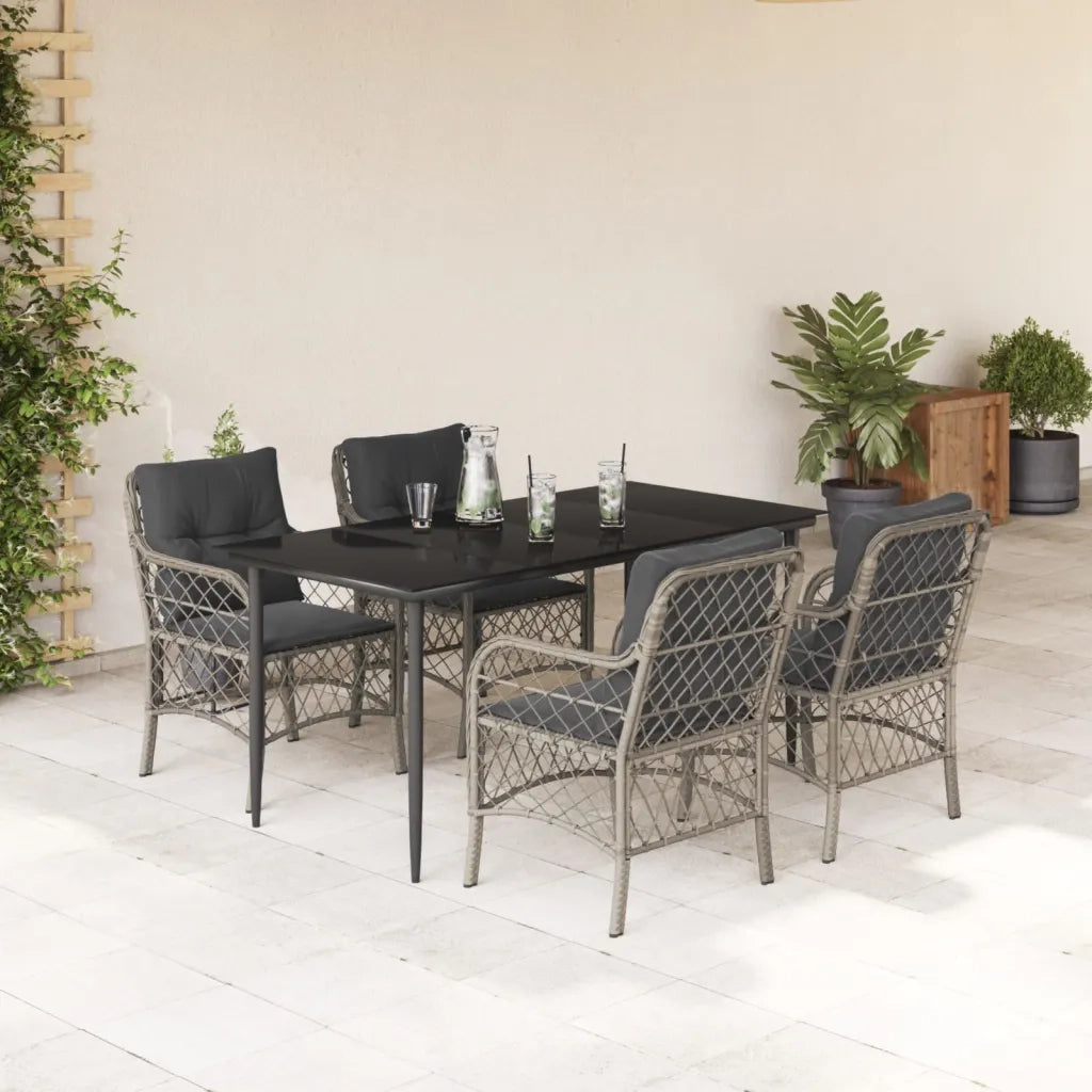 Set Pranzo da Giardino 5pz con Cuscini Grigio Chiaro Polyrattan