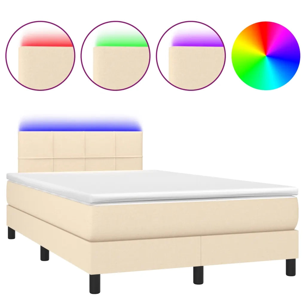 Letto a Molle con Materasso e LED Crema 120x190 cm in Tessuto 3270044