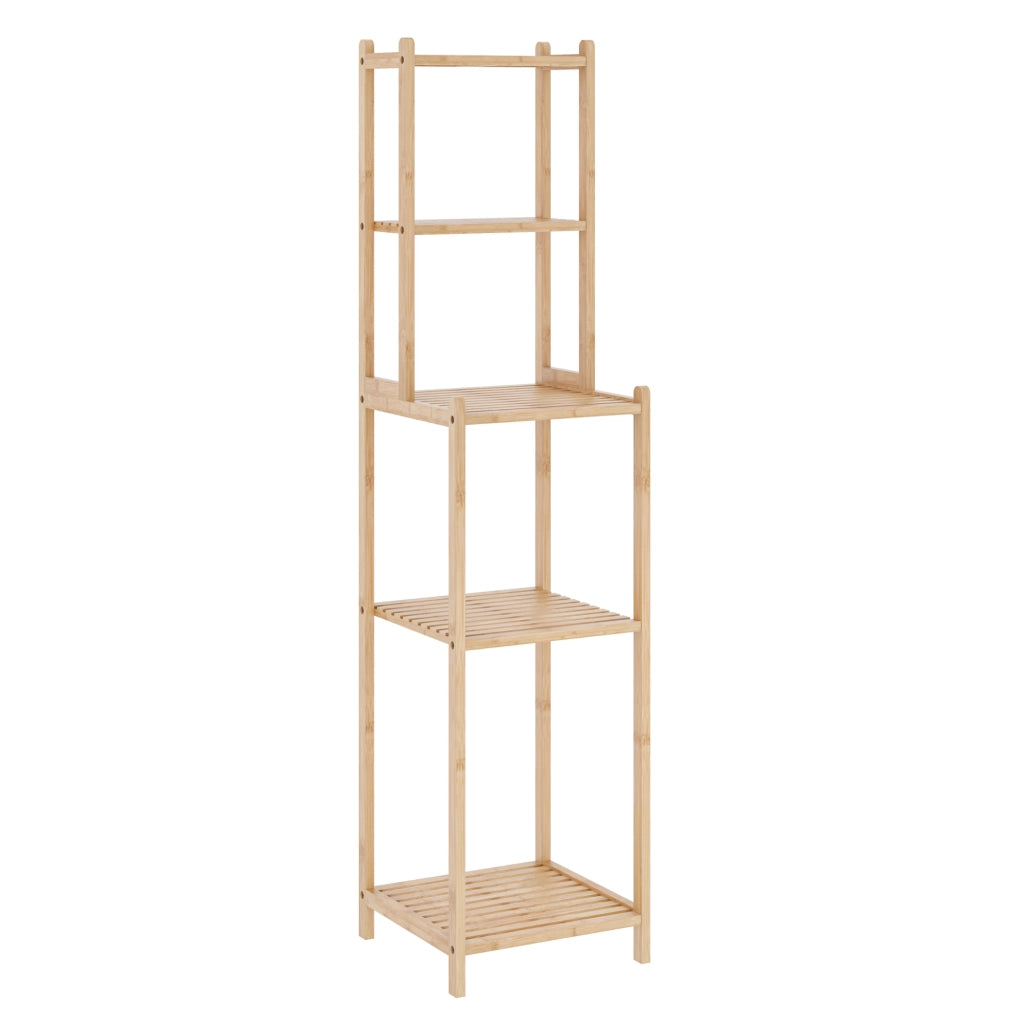 Scaffale da Bagno Anun in Bambù con 4 Scomparti Aperti 128 x 30 x 30 cm - Color Naturale [en.casa]