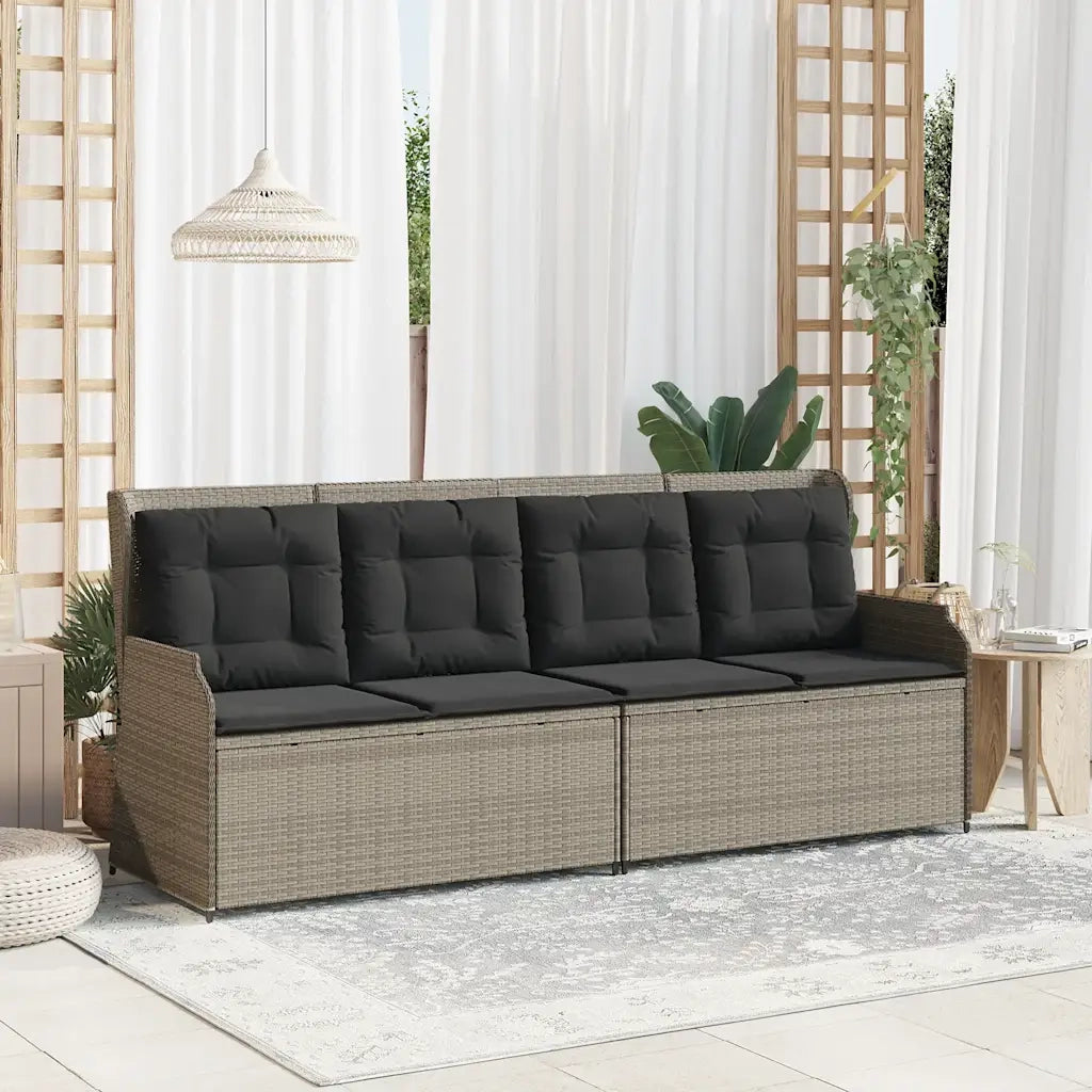 Panca Reclinabile Giardino con Cuscini Grigio Chiaro Polyrattan 368951