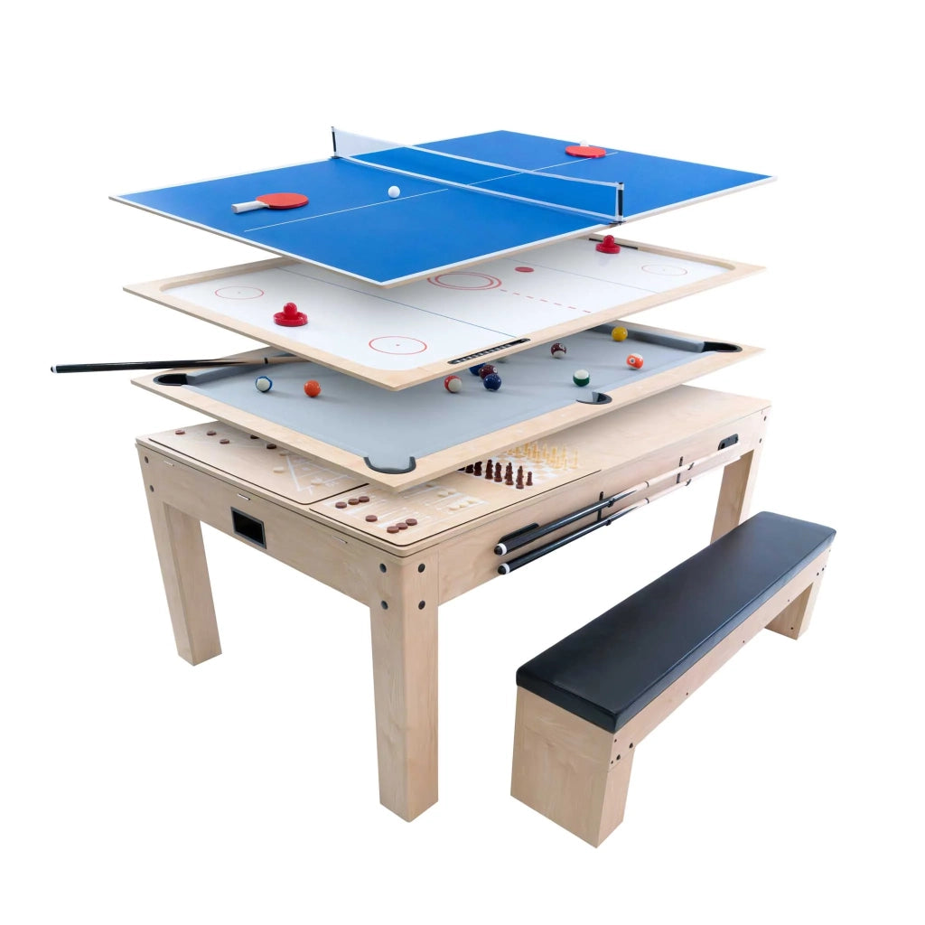 Tavolo Multigioco 7-in-1 213 cm (7ft) Beige con Panca Contenitore