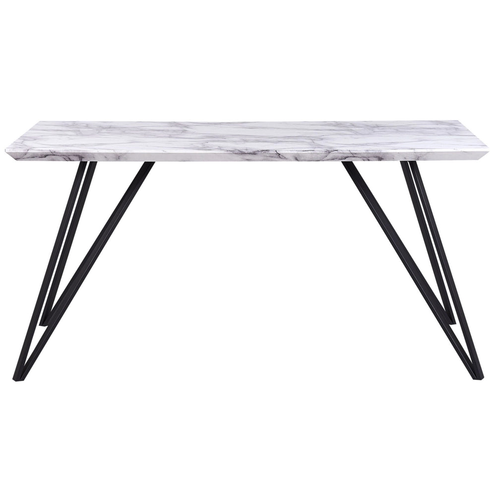 Tavolo da Pranzo Bianco con Piano in MDF Nero Gambe in Metallo 150 x 80 cm Effetto Marmo Glamour Industrial