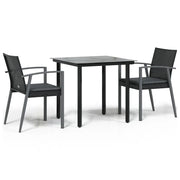 Set Pranzo da Giardino 3pz | Set Salotto da Giardino con Cuscini in Polyrattan e Acciaio