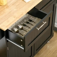 Carrello da Cucina Multiuso in Legno con 2 Cassetti, Armadietto e 4 Ruote, 104x46x91cm, Nero