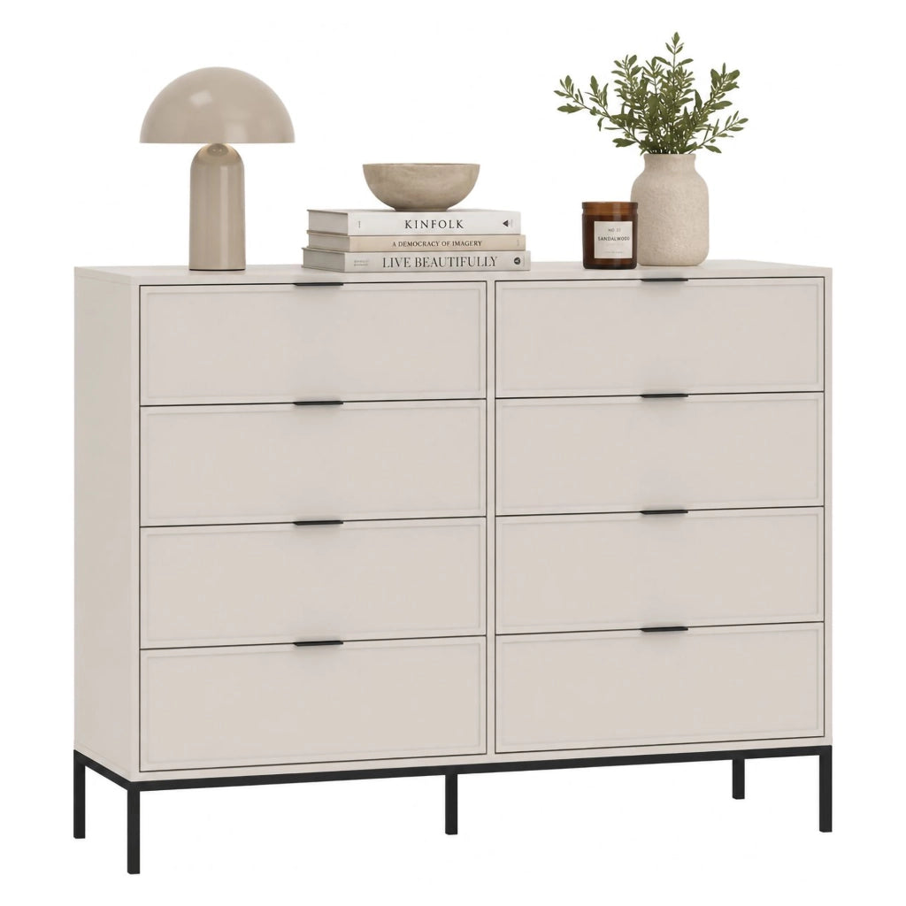 Lamepa, Cassettiera 8 Cassetti, 150x40x116h cm Beige Cashmere