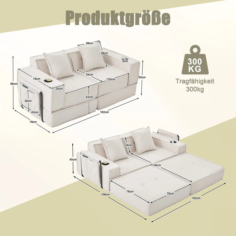 Divano Letto 2 Posti con Poggiapiedi e Cuscini ¨C Xylo ¨C Tessuto