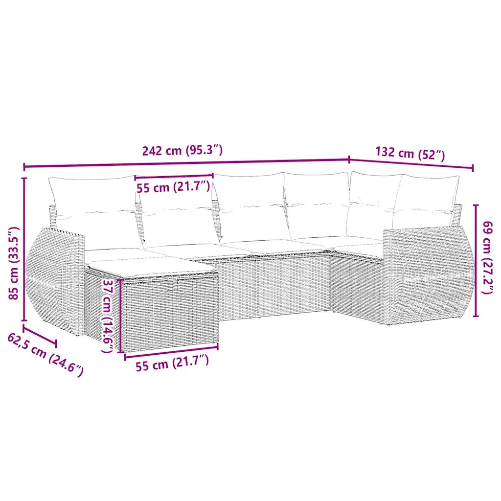 Set Divano da Giardino 6pz con Cuscini Grigio Chiaro Polyrattan 3264108