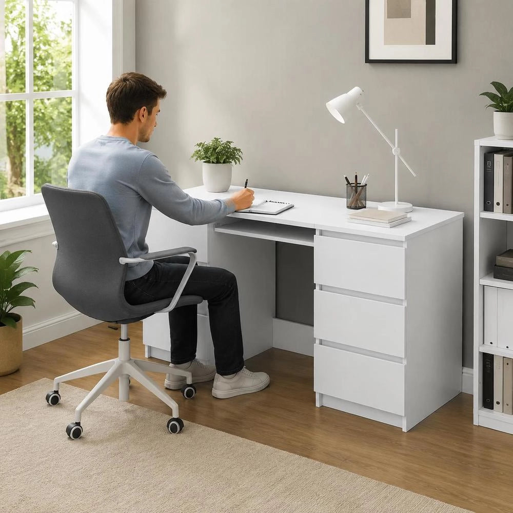 Desk White 140x50x77 Cm Wood Material