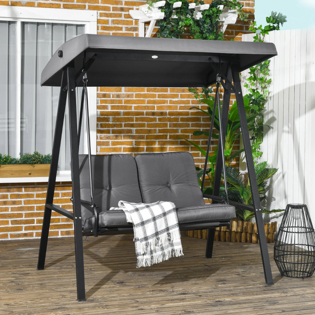Altalena da Giardino 2 Posti con Tetto Regolabile ¨C zephmum ¨C Grigio Scuro 145x116x172 cm
