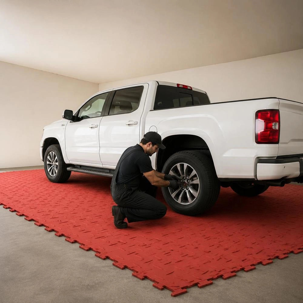 Garage Floor Fittings, 305 X 305 X 13.4 Mm, 25-piece Set, Industrial Flooring, Non-slip Double-sided Textured Garage Flooring, For Garages, Basements, Repair Shops, Red