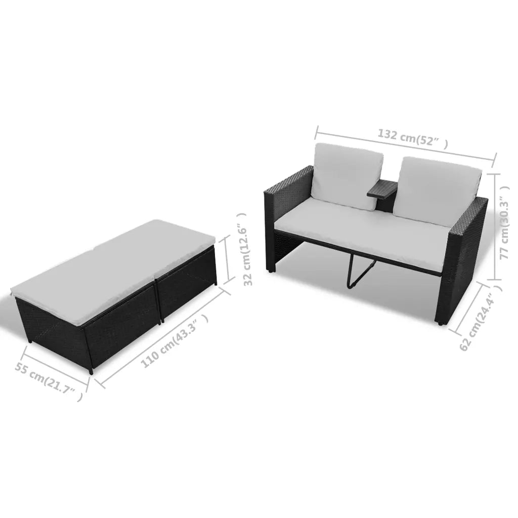 Set Divani da Giardino 4 pz | Set Salotto da Giardino con Cuscini in Polyrattan Nero