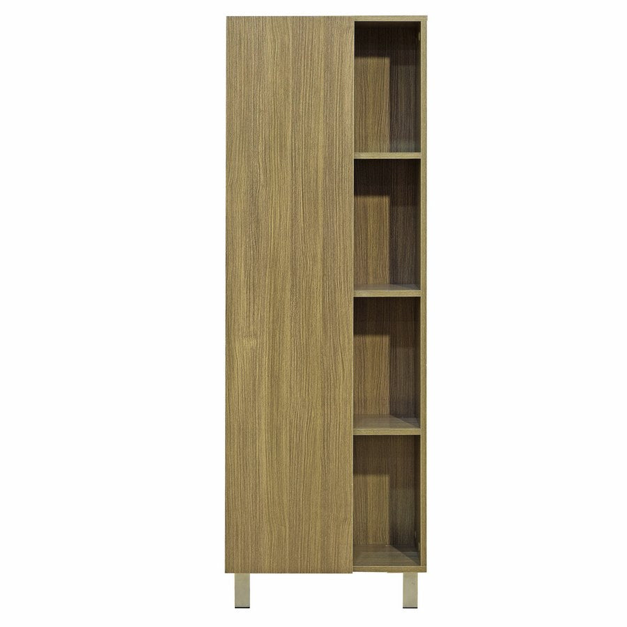 Mobile a Colonna per  Bagno 50x140x24 cm 1 Anta 4 Ripiani in Melaminico Rovere Scuro