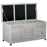 Panca Contenitore in Legno di Abete, Cassapanca da Esterno con Piedini Antiscivolo 127x56x60cm, Grigio