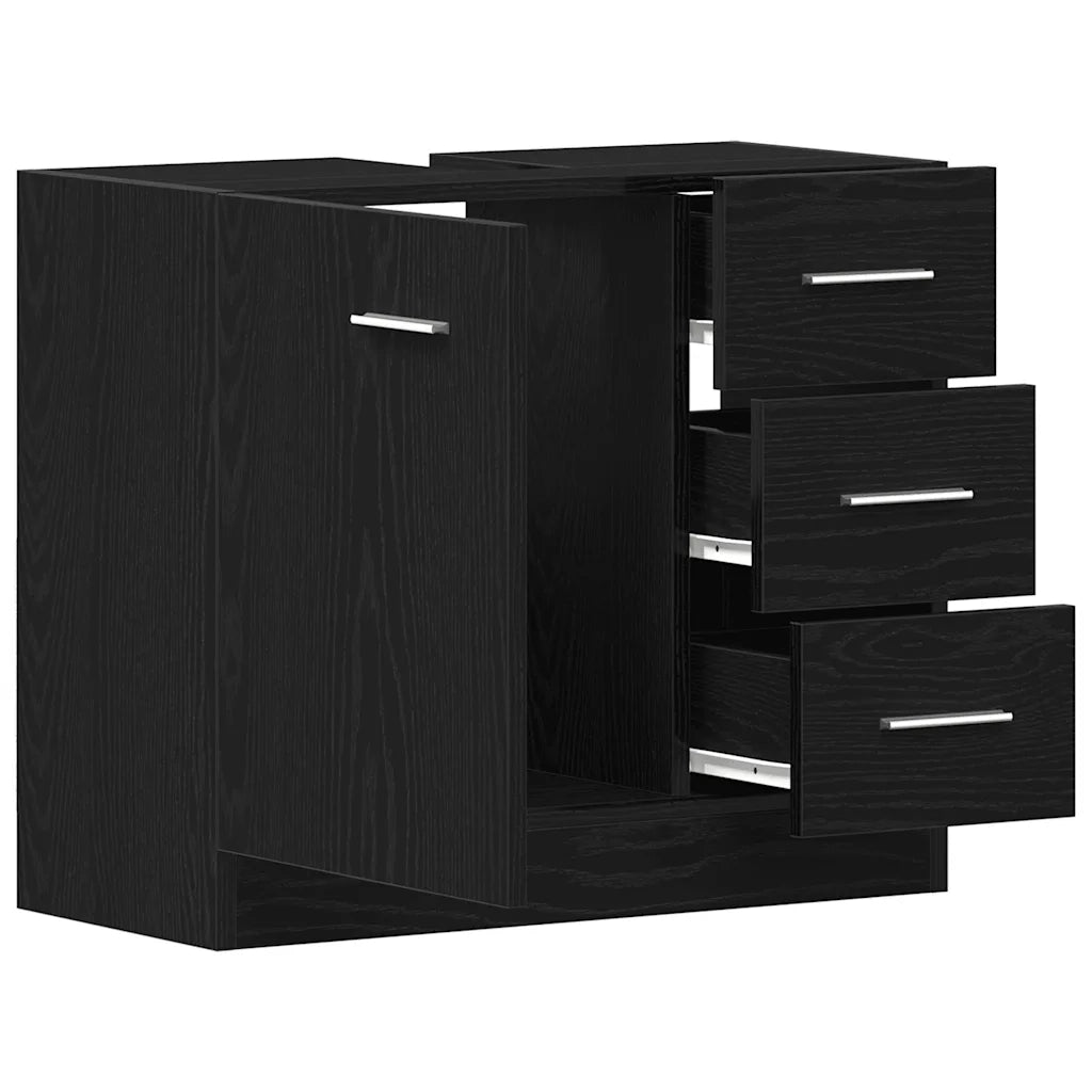 Mobile Lavabo-Armadietto da bagno Rovere Nero 63x30x54 cm in Legno Multistrato