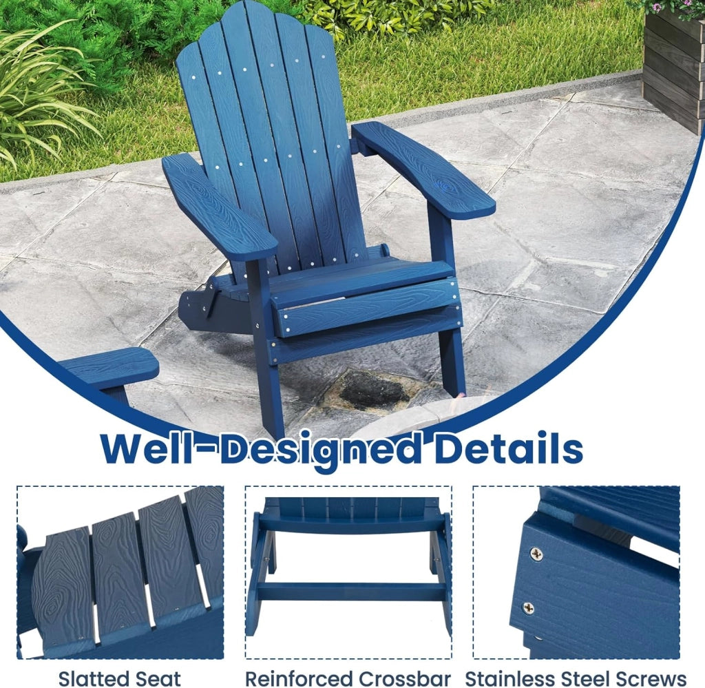 Adirondack - Sedia pieghevole, sedia da giardino con schienale inclinato e braccioli larghi, poltrona ergonomica con carico di 180 kg, seduta esterna per balcone, terrazza (blu)