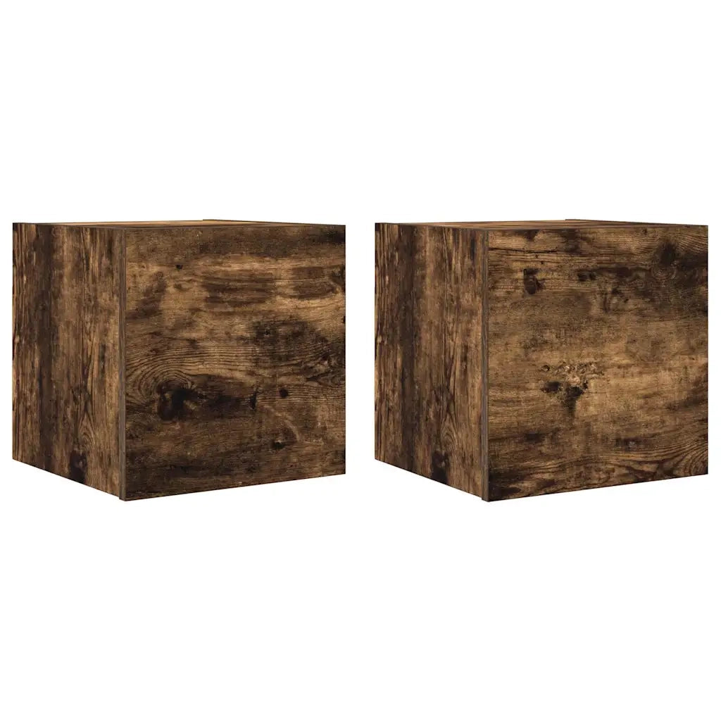 Armadietti TV Montati a Parete 2pz Rovere Fumo 30,5x30x30 cm