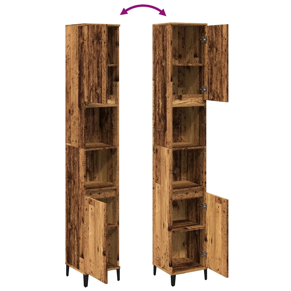 Armadietto Bagno Legno Antico 30x30x190 cm in Legno Multistrato