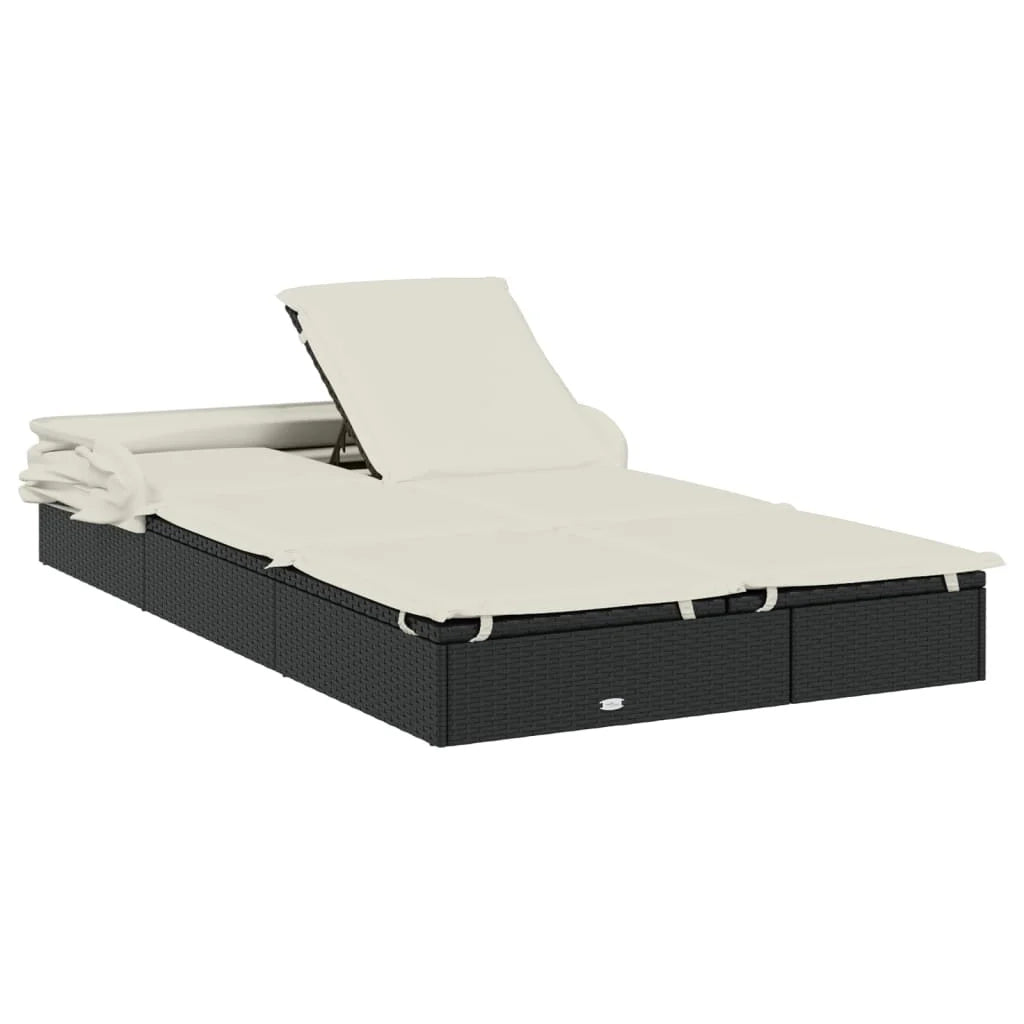 Lettino prendisole chaise longue a 2 posti con tettuccio pieghevole 213 x 118 x 97 cm nero 02_0012190