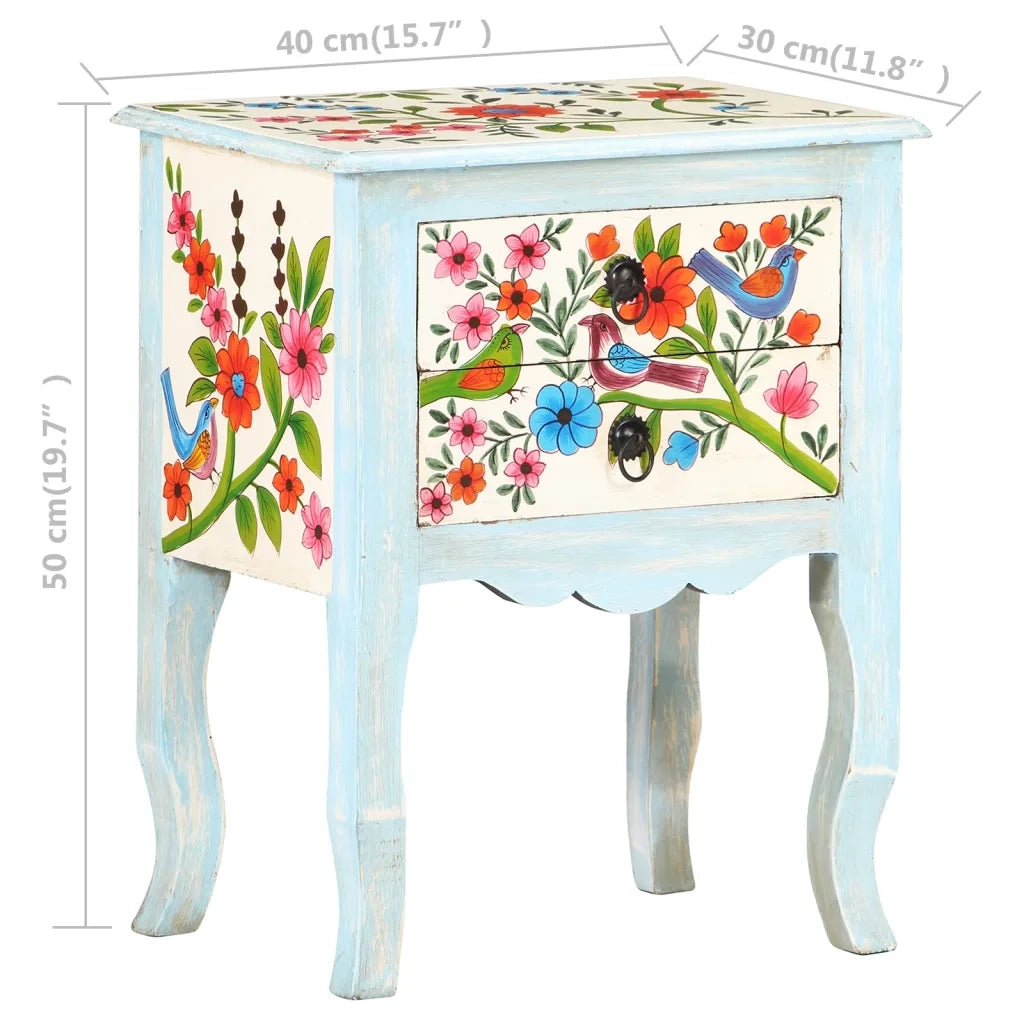 Comodino Dipinto a Mano-Tavolino da notte 40x30x50 cm in Legno Massello di Mango 299371